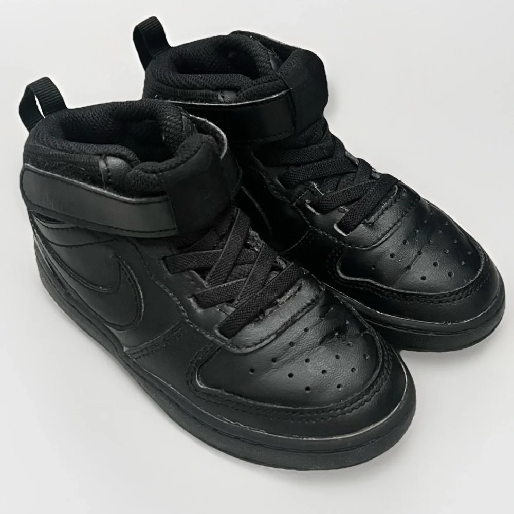 Nike Court Borough Mid 2 Leather Sneakers Kids Sz 9C Black Unisex Sporty Casual